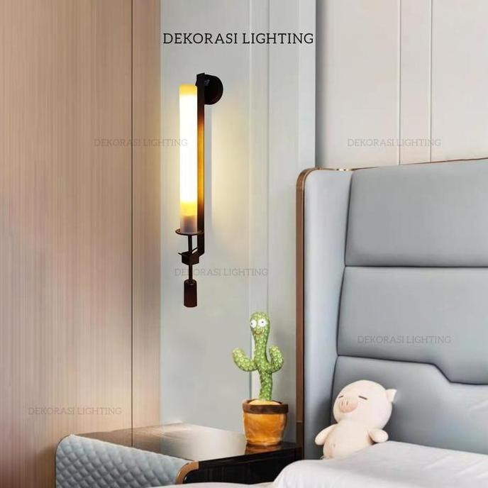 Lampu dinding kaca panjang gold hitam minimalis 2lampu cafe hias dekor