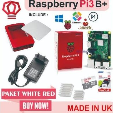 Raspberry Pi3 Pi 3 Model b+ 3b+ Plus Paket Merah Putih Official Case