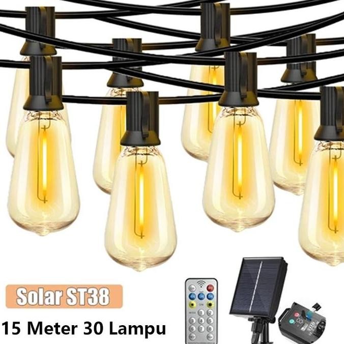 Tersedia Solar Kuning Lampu 15 Meter Kabel 30 Lampu 1 Set Dapat Diredupkan Lampu Gantung Outdoor Lam