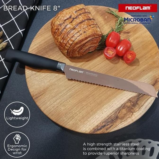 Neoflam Titanium Bread Knife Rose Gold / Pisau Roti Bergerigi