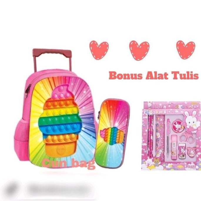 DISKON Tas Ransel Troli Anak Perempuan Motif POP IT Tas Dorong Koper Anak Perempuan Karakter Sekolah