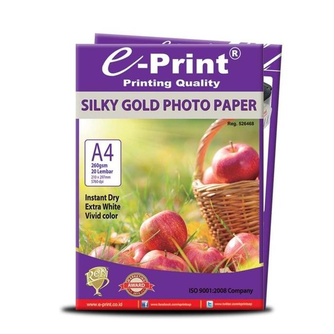baru E-Print Silky Gold Photo Paper A4 260 gsm / Kertas Foto Doff Eprint A4