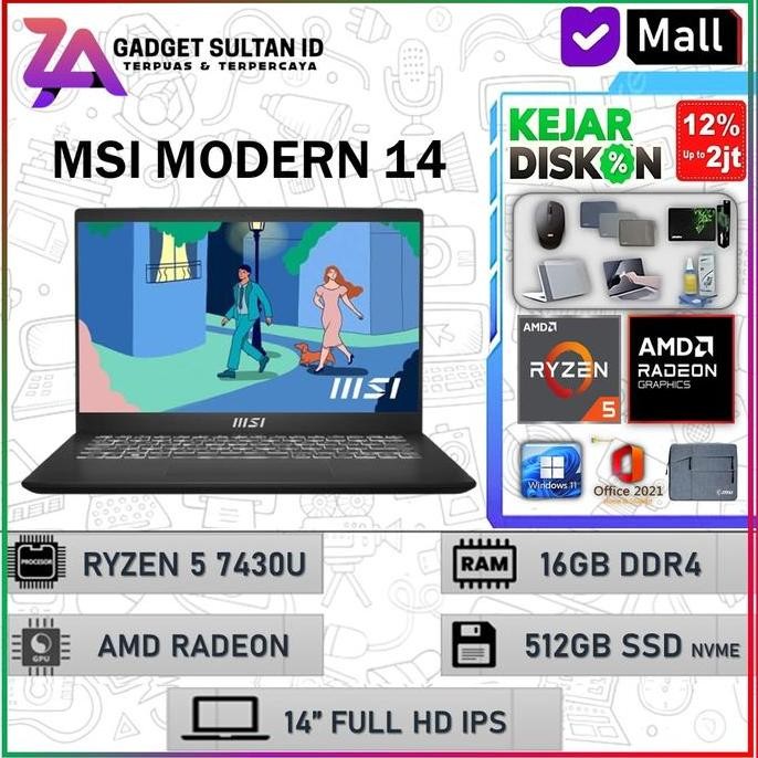 MSI Modern 14 Ryzen 7 7730U 16GB 1TB SSD W11+OHS 14.0FHD IPS Backlit