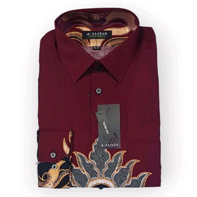 baru Kemeja Batik ALISAN Lengan Panjang Printing Slim Fit Size S - XL Katun Pria Kerah murah