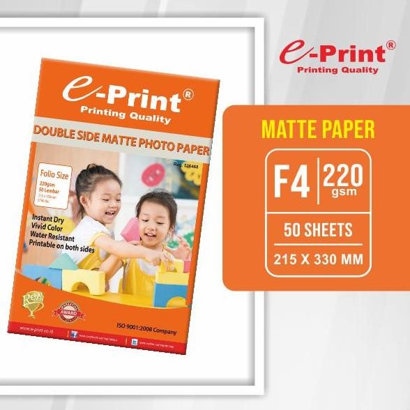 baru Kertas Foto Double Side Matte Doff Folio F4 220gsm 50lembar e-Print