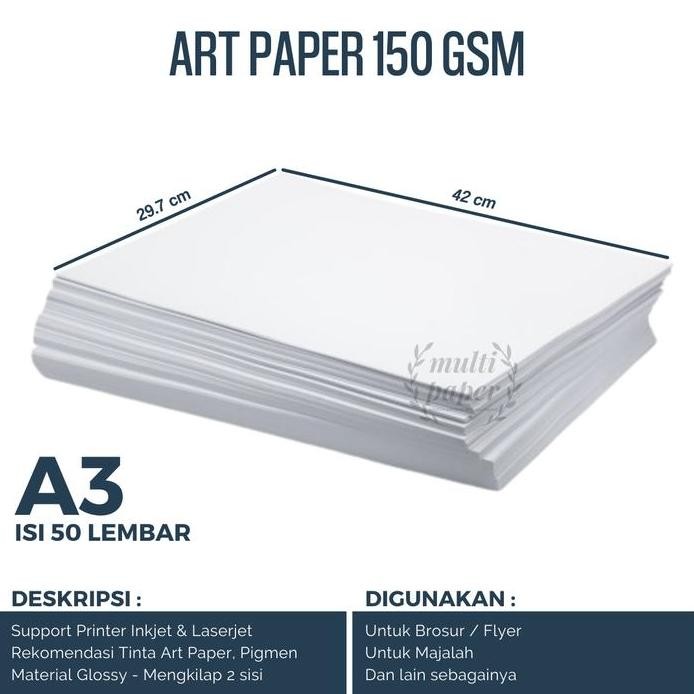 

baru Kertas Art Paper 150 gsm A3 dan A3 Plus / Art Paper A3 150 gr - harga 50 lembar