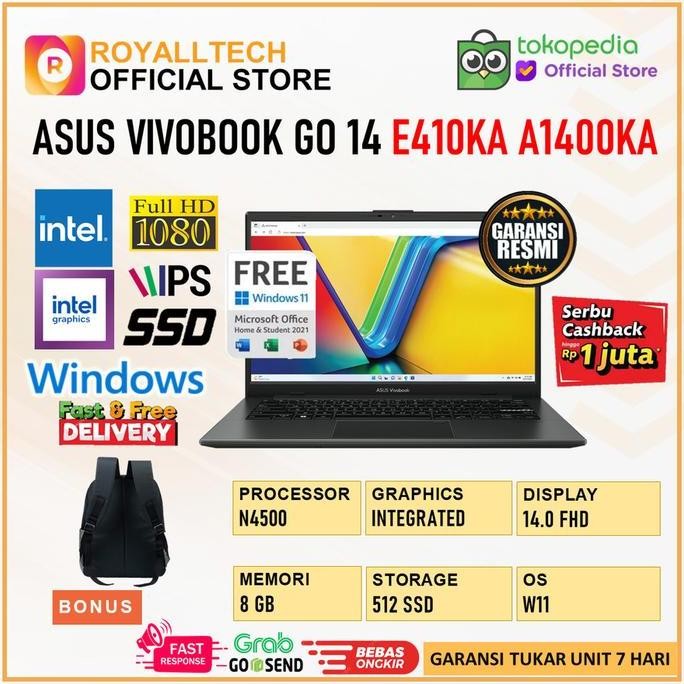 ASUS VIVOBOOK GO 14 E410KA E210KA INTEL N4500 8GB 512GB 256GB 128GB W11+OHS 14.0FHD BLIT - E410MAO E