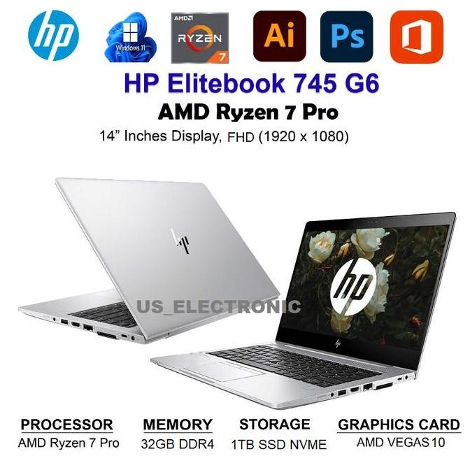 HP elitebook 745 G6 AMD ryzen 7 PRO| 32GB | SSD 1TB | RADEON VEGA 8