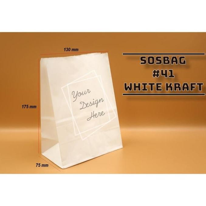 

ready stock PAPER BAG - SOS BAG KODE 41 - WHITE KRAFT KANTONG KERTAS ROTI - 100PCS