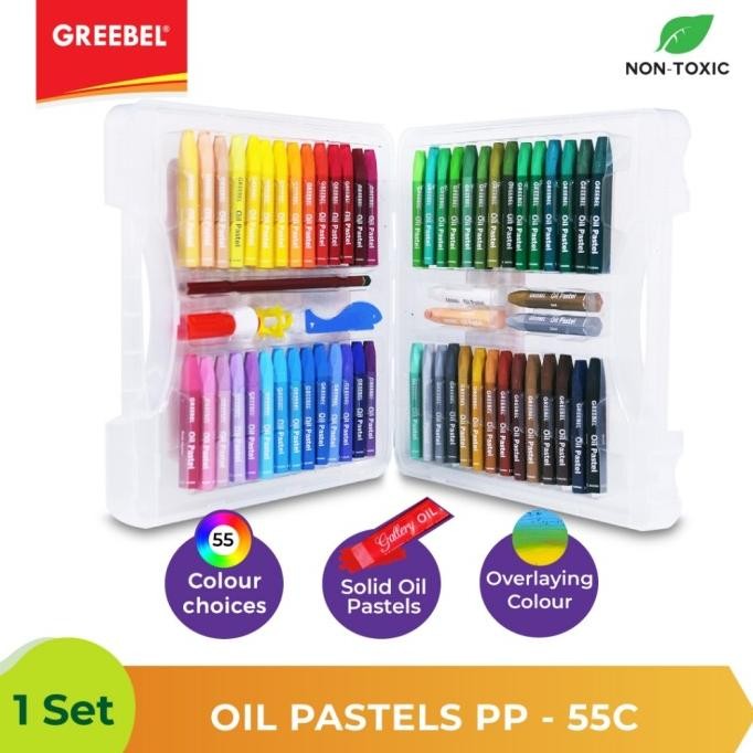

ready GREEBEL Krayon KIDS OIL PASTEL 55clr / tidak berdebu & cerah