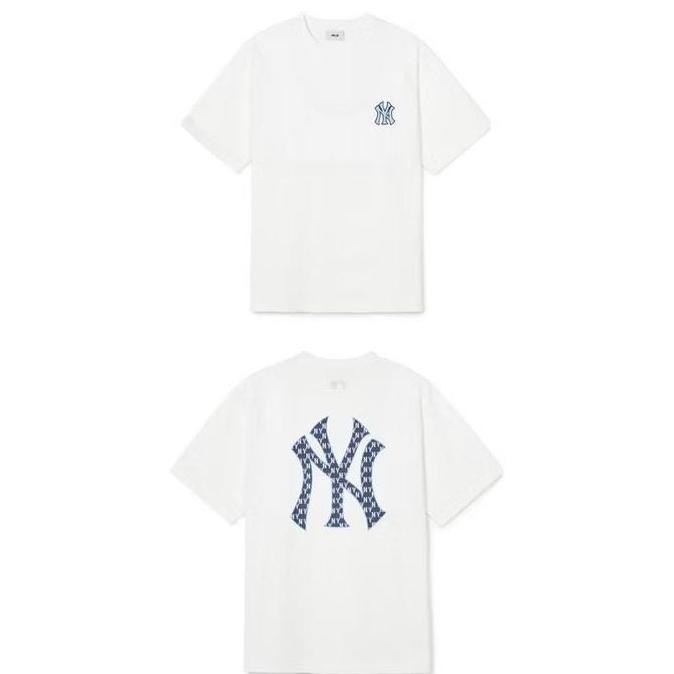 baru MLB NY New York Yankees Logo Oversize White Tshirt - ORI murah