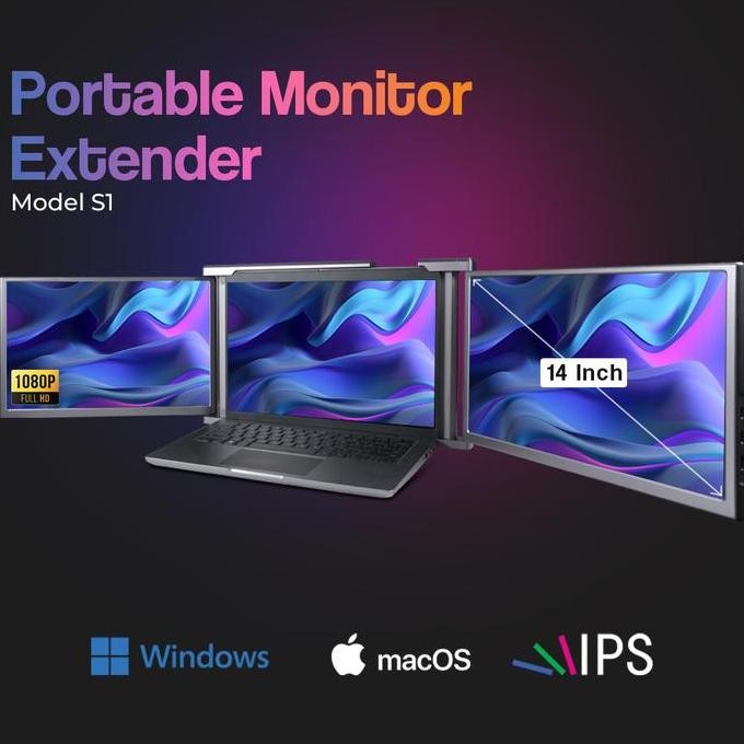 Aibecy Portable Monitor Dual Screen Extender 14 Inch IPS 60Hz 1080p - S1 - Silver