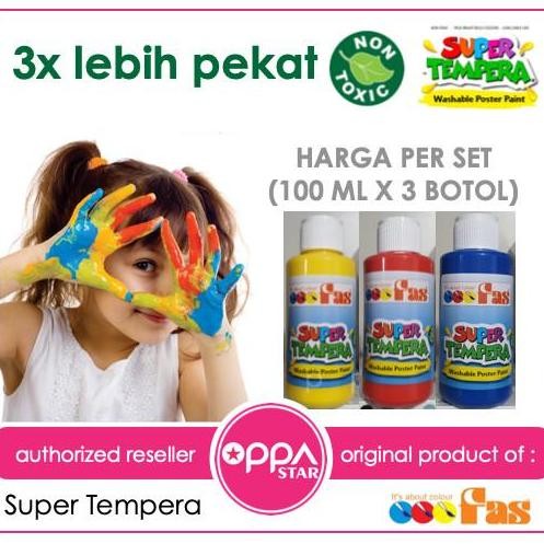 

ready Fas Super Tempera Washable Finger Paint Cat Air Anak 3 pcs Non Toxic