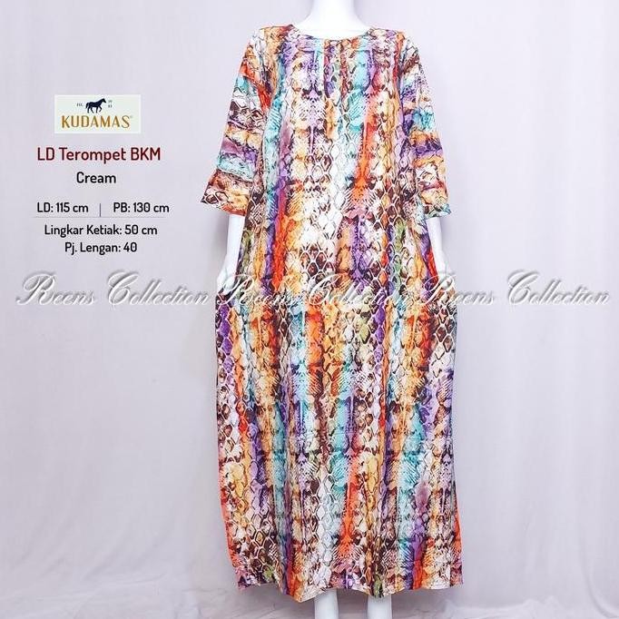 ready stock Batik Kuda Mas Longdress TEROMPET Lengan 3/4 | Daster Panjang Semata Kaki 3 Kancing Depa