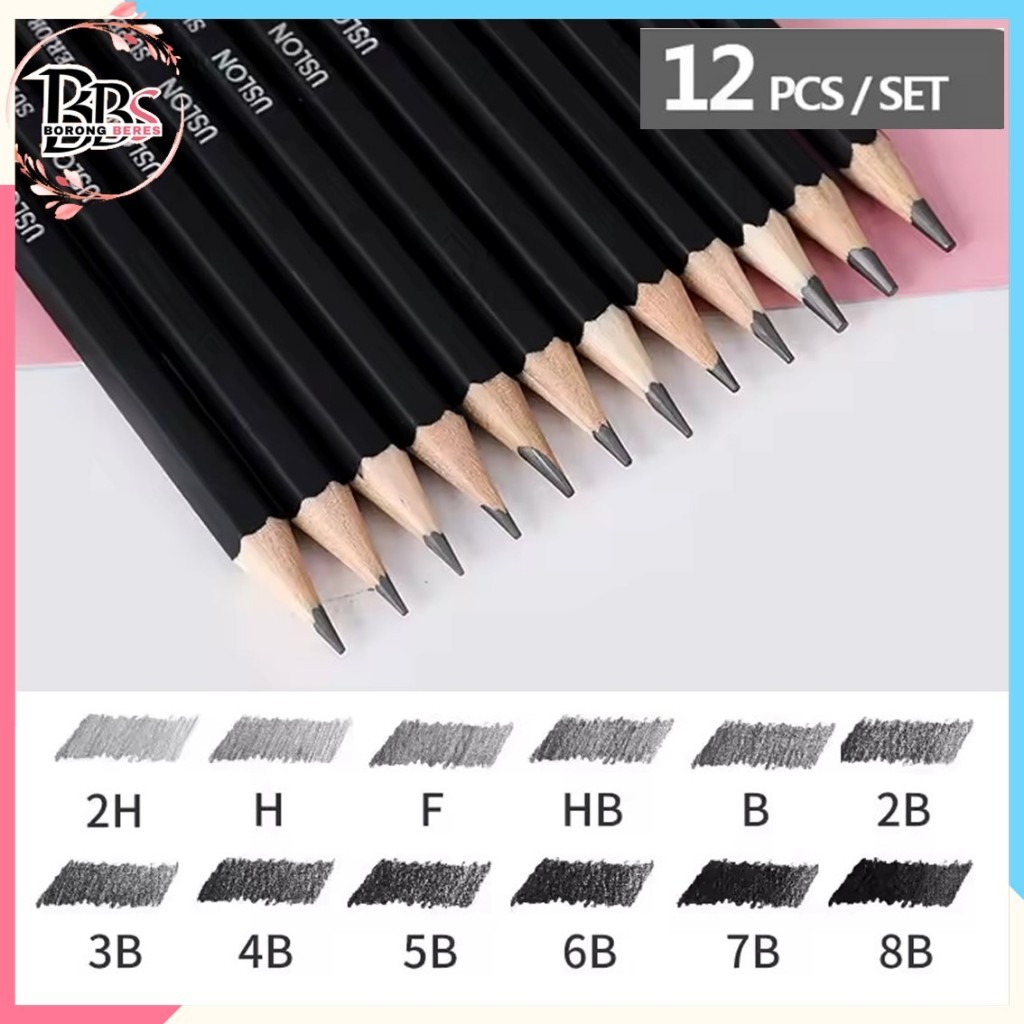 

BORES 12 pcs Pensil Gambar Sketsa Set Lengkap 2H H F B HB 2B 3B 4B 5B 6B 7B 8B Charcoal Pencils Set Perlengkapan Lukis