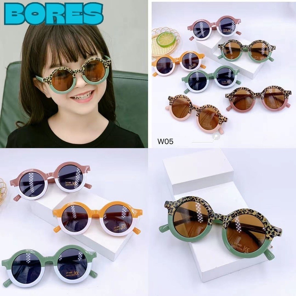 BORES Kacamata Anak Perempuan Bulat Leopard Korea Fashion Lucu 6683 Kaca Mata Laki Laki Hitam Gradas