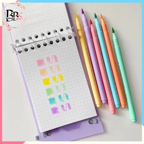 

BORES Set 6pcs Brush Pen Murah Highlighter Pen Calligraphy Brush Lettering Aesthetic Vintage Warna Warni Brush Marker Pena Kuas Warna Pulpen Brush Marker Highlighter Warna Pastel Random