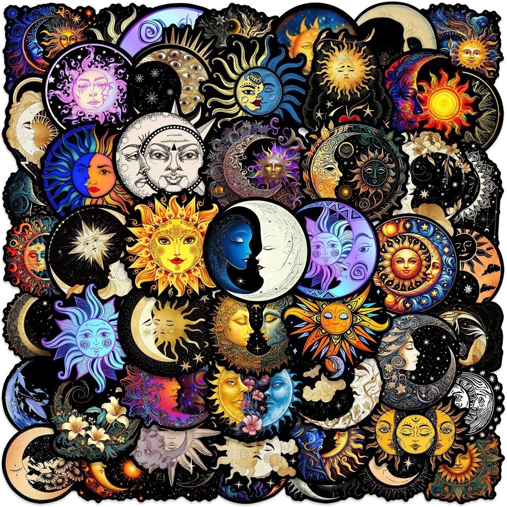 

10/25/50pcs Black Art Moon Sun Stickers Graffiti for DIY Phone Laptop Guitar Skateboard Motorcycle Helmet Suitcase Decor