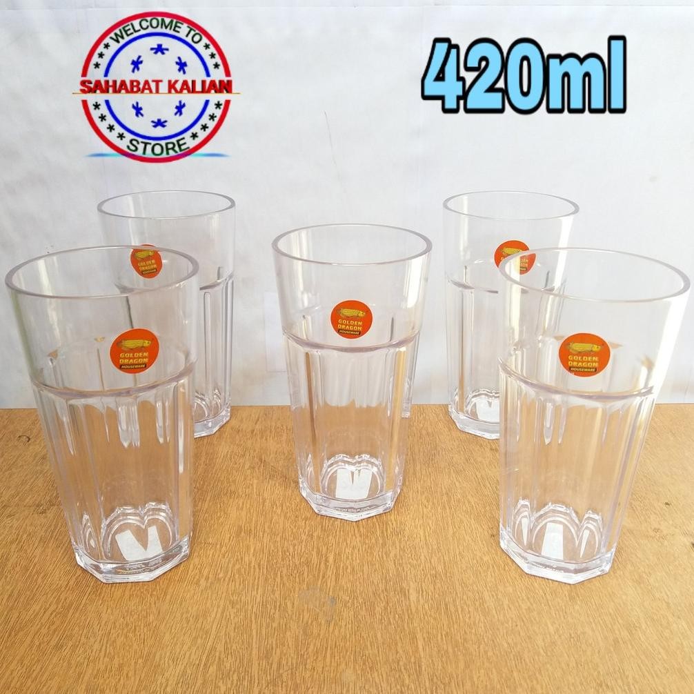 6 Pcs Gelas Jus Golden Dragon 877 | 420Ml | Gelas Kaca Tebal Minum Harian Original