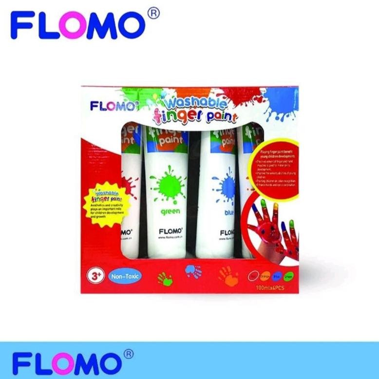 

FLOMO Finger Paint 4 Color @ 100 ML Washable Non Toxic / Cat Warna Tangan / Cat Lukis Tangan Terlaris