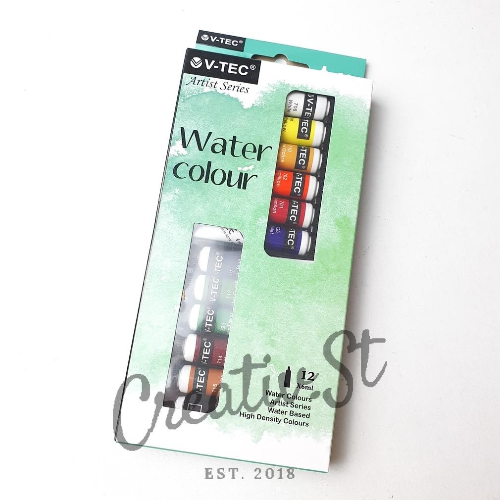 

V-TEC Vtec Watercolor Paint Cat Air Vt-1325 Water Color 12 Warna X 6 Ml Set Terlaris