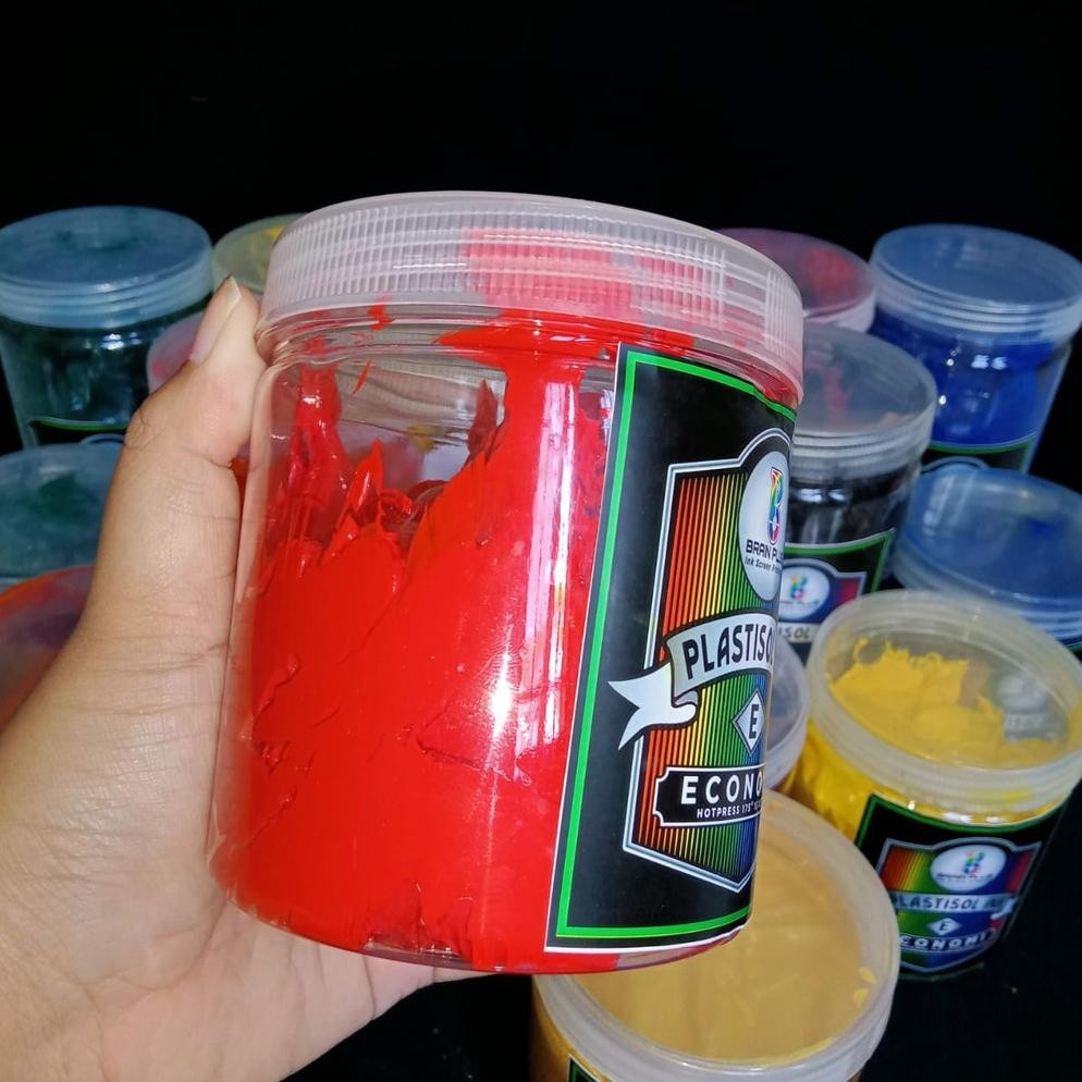 

Tinta Sablon PLASTISOL ECONOMY Brain Plus MERAH 500gr Terlaris