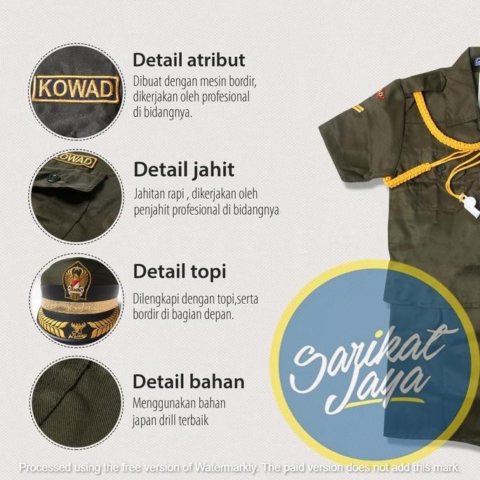 Promo Baju Angkatan Darat (Kowad) Anak Perempuan 3-12 Tahun