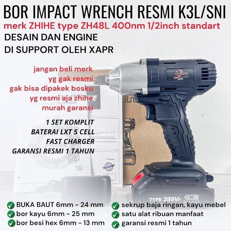 termurah zhihe bor impact wrench 1/2 inch 400nm - 2 baterai fullset zh88l
