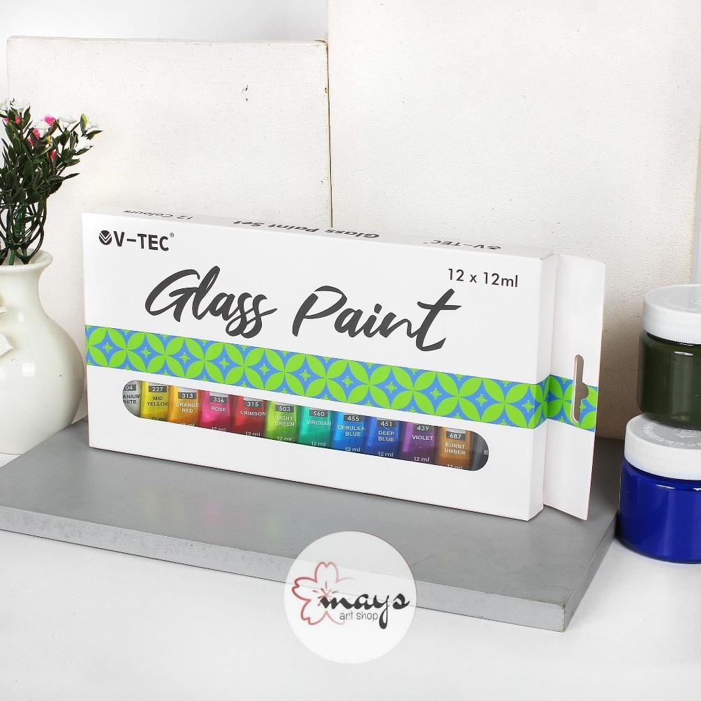 

V-Tec Glass Paint Set 12 Colors - Cat Lukis Kaca Set 12 Ml X 12 Warna Terlaris