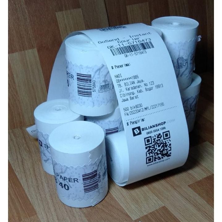 

Kertas thermal 57x40 58x40 coreless untuk printer 58mm struk kasir RB07