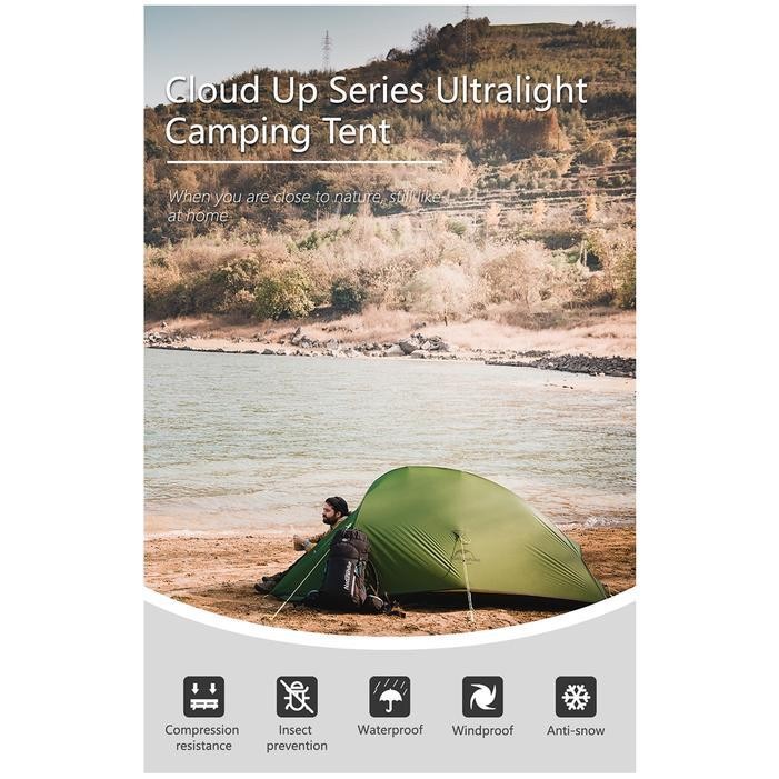 Tenda Naturehike Cloud Up 1 210T Upgrade Nh18T010-T Tenda Ultralight Ul Ringan Tenda Camping 1 Orang