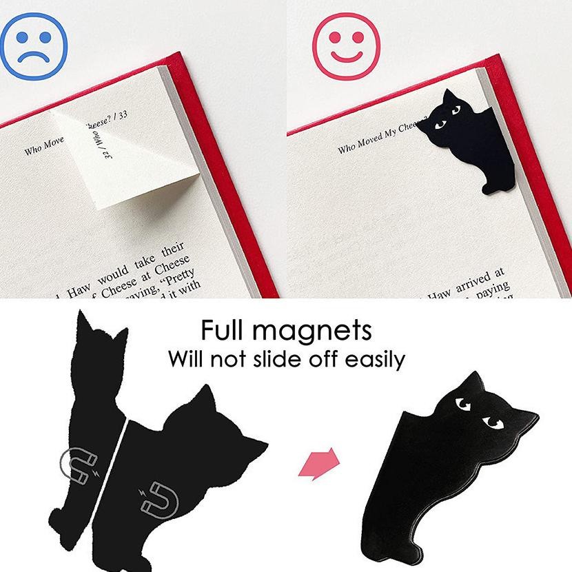 

6Pcs Motif Black Cat Cartoon Penanda Buku Magnet Bookmark Stationery Magnetic Bookmark RB07