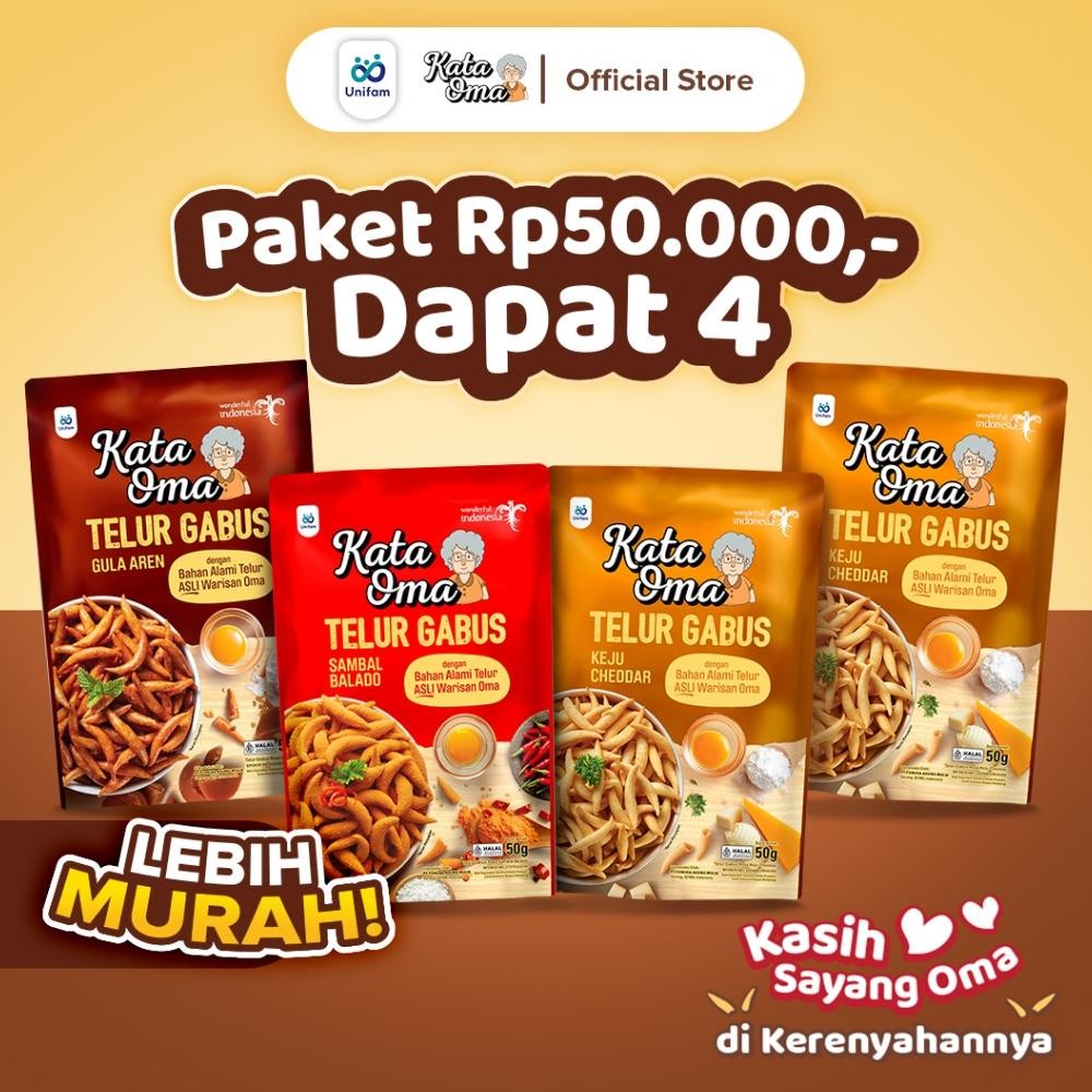 

Baru Paket Kata Oma Telur Gabus Murah 4 Pack - Snack Tradisional Rasa Keju, Aren, Balado Pedas