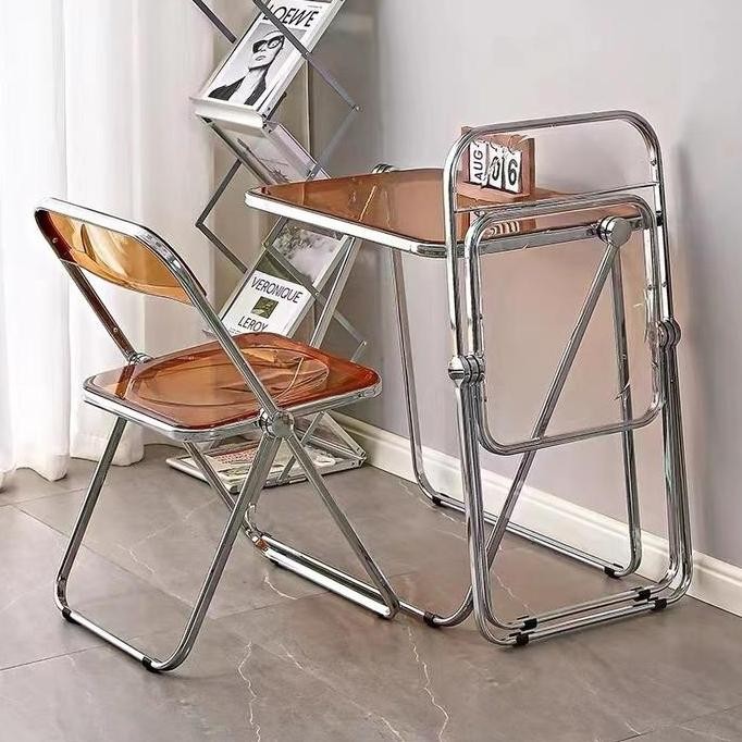 

Terlaris <New>Yhome Acrylic Colorful Foldable Chair Modern Meeting Dining Plastic Folding Office Chair And Table Set Meja Lipat Dan Kursi Xmt 6034