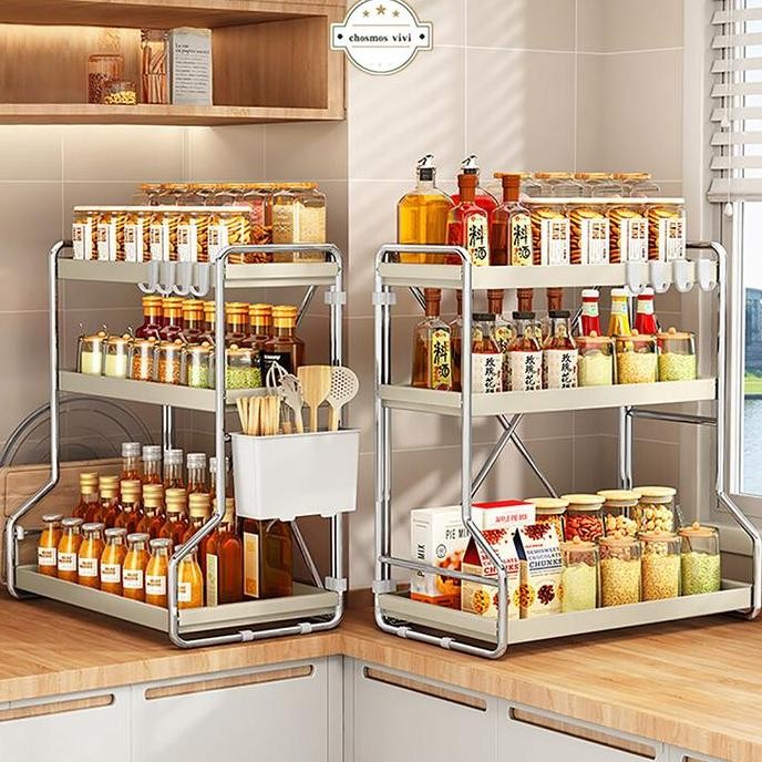 

Terlaris Rak Bumbu Dapur Stainless Steel /Rak Meja Makan Serbaguna 3 & 2 Susun Stainless Steel