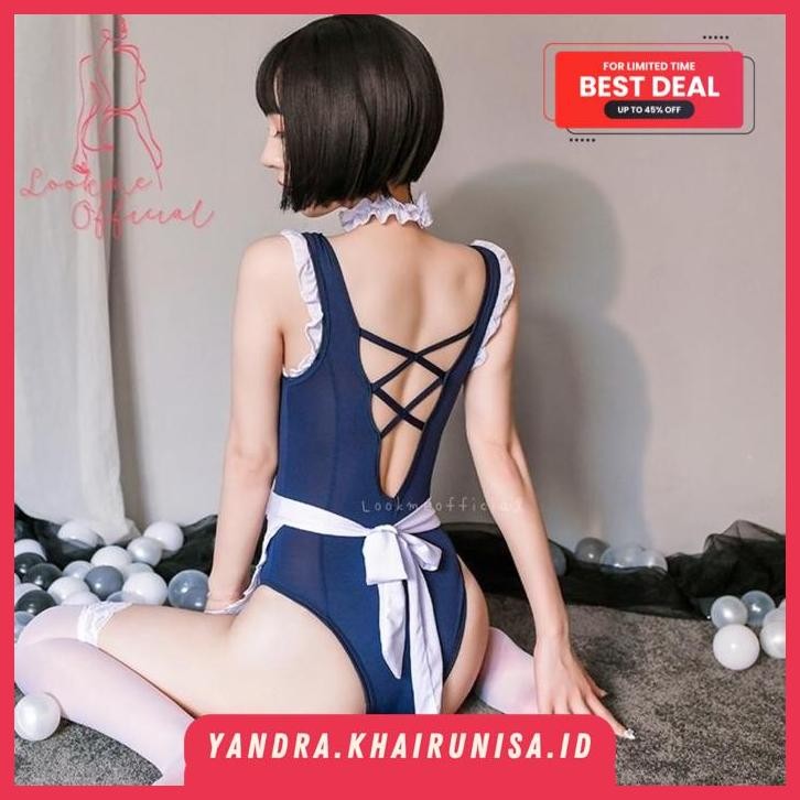 SET NAOMI + STOKING JARING SEXY LINGERIE PELAYAN WANITA KETAT SEKSI COSTUME SERAGAM PEMBANTU WAITRES