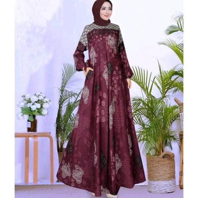 Gamis Mortal Silk tranding ( S-6L ) kantong motif Muslim Harian Dress Bunga Wanita Maxi Elegant