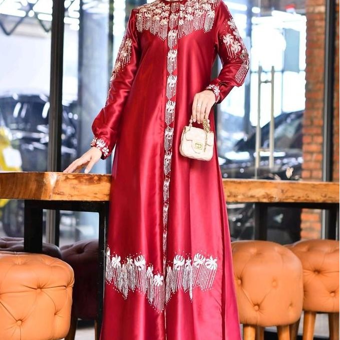 Gamis satin kristal bordir mewah