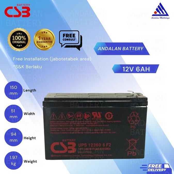 Baterai Apc Rbc Csb Ups 12360 6 /Aki Kering 12V 6,5Ah 100% Asli