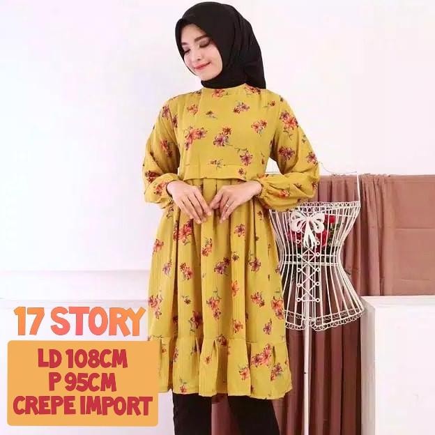 tunik wanita motif bunga lengan panjang/tunik bunga/tunik premium terlaris