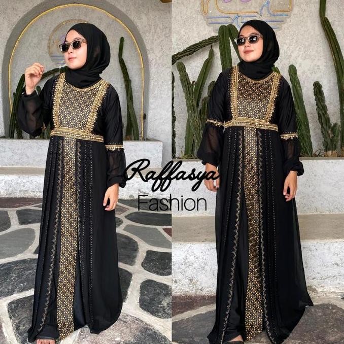 GAMIS ABAYA TURKEY BORDIR SAFIRA COKLAT SILVER Hitam Kombinasi Sports L abaya hitam lengan balon