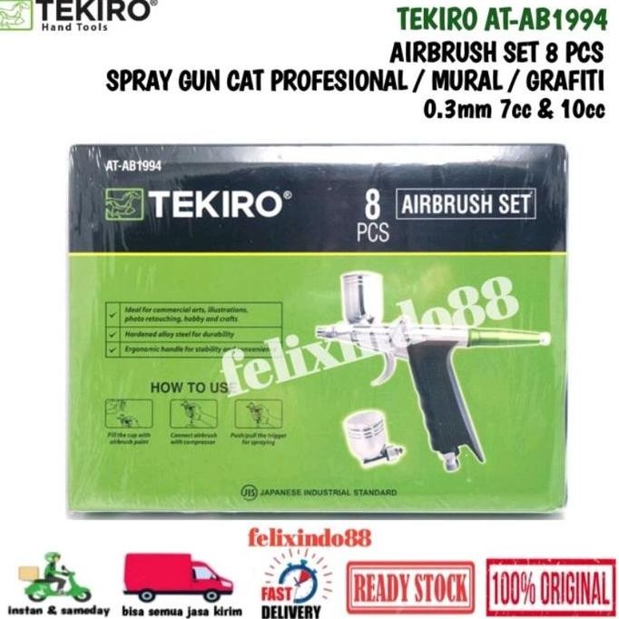 Grosir Airbrush Tekiro Set 8 Pcs Nozzle 0.3Mm Original At-Ab1994 Gravity / Spray Gun / Semprotan Cat