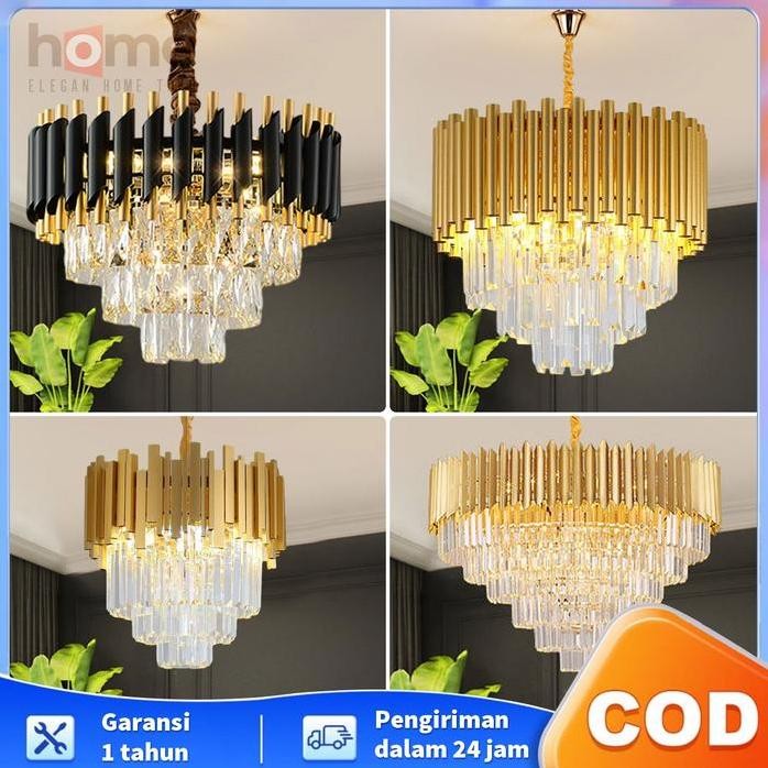 

Terlaris E.Home Lampu Gantung Lampu Hias Gantung 40Cm Kristal Chandelier Gaya Nordik Minimalis Modern Lampu Meja Makan Ruang Tamu Kamar Tidur Hotel Vila Pernikahan Lampu Gantung Bohlam Besi Hitam