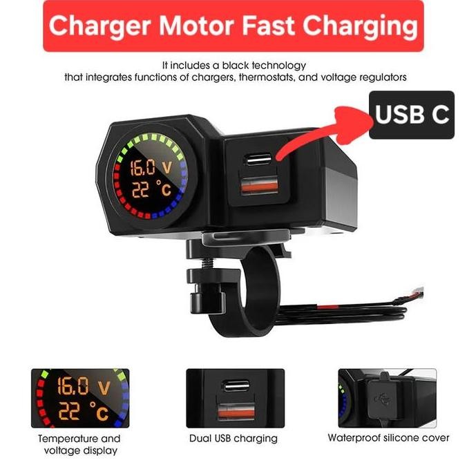 Charger Motor Fast Charging Type C Voltmeter Digital Waterproof