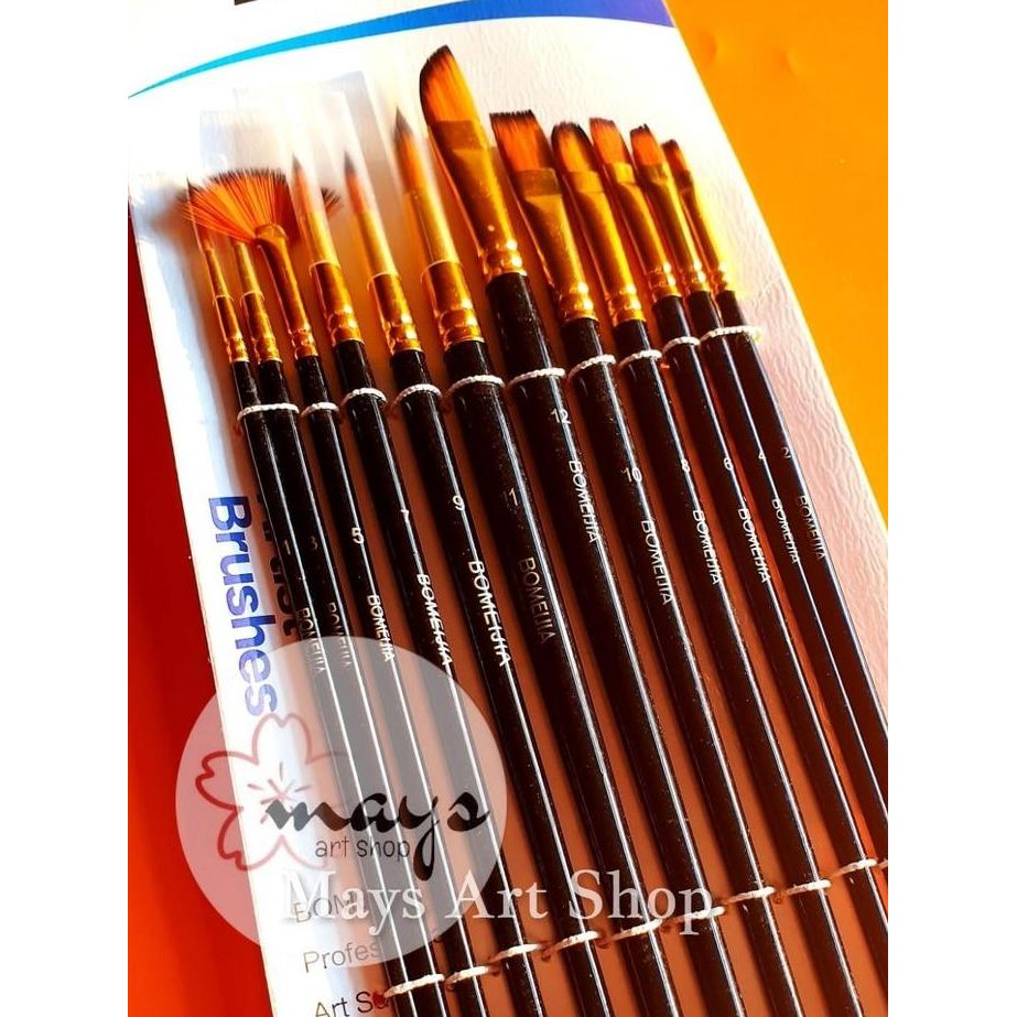 

ready [12 Pcs] Kuas Lukis Set Isi 12 Pcs - Premium Quality Artist Paint Brush - Kipas Fan Flat Round Angular Lancip Acrylic Oil Watercolor