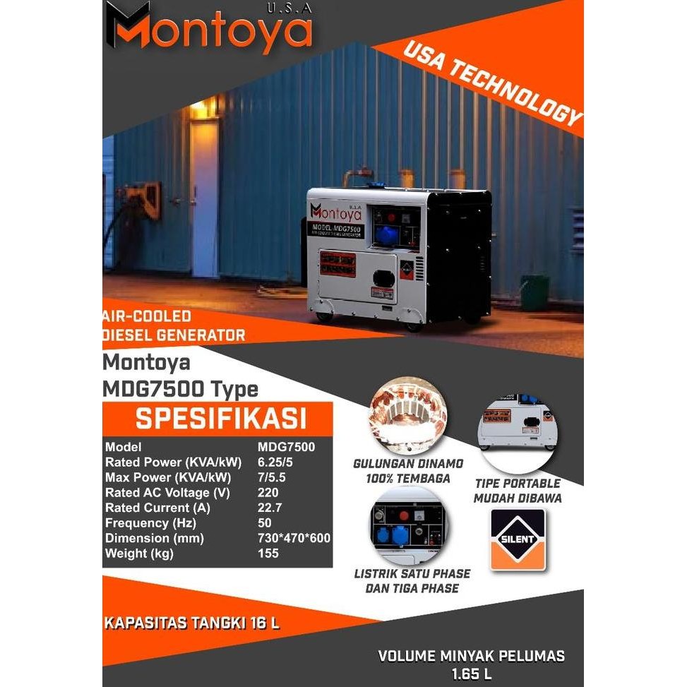 

Terlaris Silent Diesel Genset 5 Kva 5000 Watt Montoya Usa 7 Kva Mdg 7500