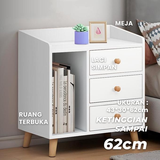 

Terlaris Aihomeliving-Meja Kecil Samping Kasur Nakas Minimalis Modern Dengan Rak Buku Terbuka Dan Laci Penyimpanan