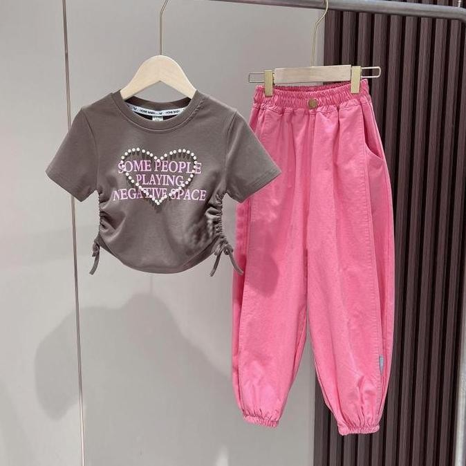 Sale Setelan Anak Perempuan Tanggung / Set Pakaian Rib Anak Terbaru / Setelan Baju Crop Celana Panja