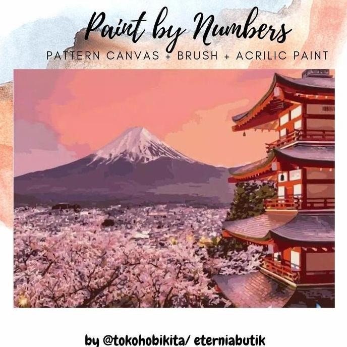 

ready painting by number canvas 50 x 40 cm cat akrilik - mount fuji sakura