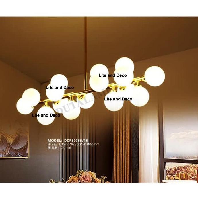 Sale Lampu Gantung Meja Makan Bola Susu Gold  16 Lampu